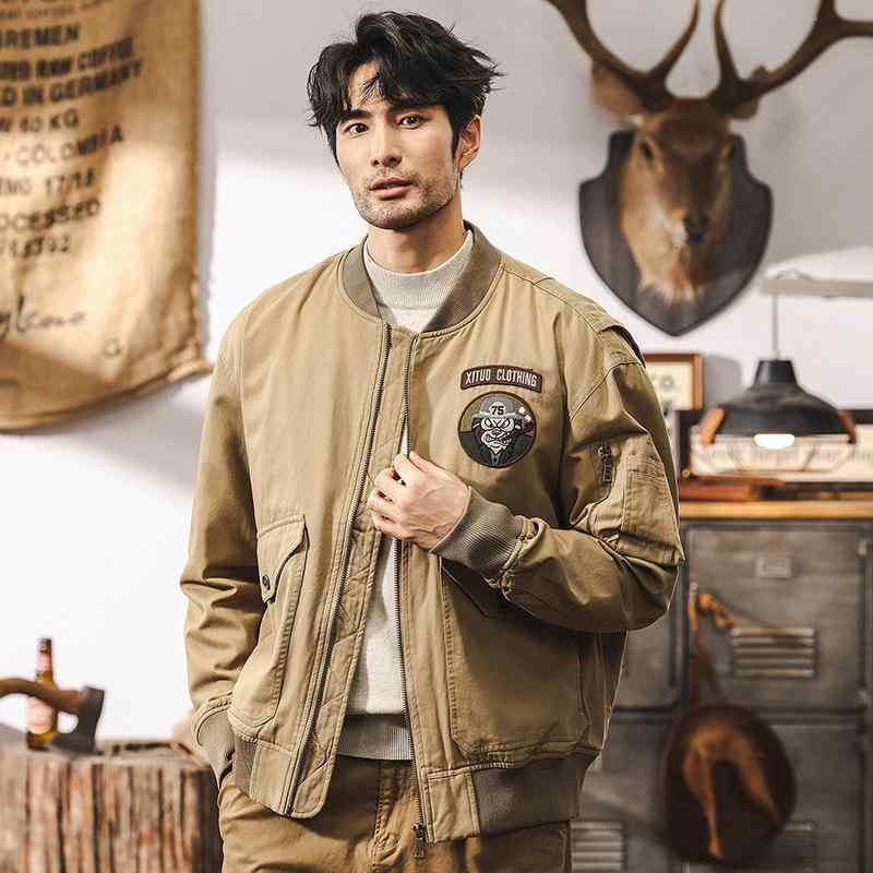 メンズ 上衣 アメリカン レトロ カーキ 細工物 秋冬 キャジュアル アウトドア 狩猟 表現スタイル 棒球色合い ルーズフィット 長袖 落っこちる肩部 多衣嚢 薄っぺら 綿織物 原料品 日常使い走り 綿織物 カーキ アーミーグリーン 米国海軍
