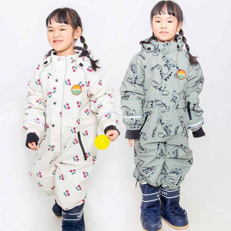 キッズ 連体 スキーの板お召しもの 雨合羽 保温 取りはらいボンネット ユニ一発やる 桜んぼう色合い 恐竜柄 冬用 スノースポーツ 雪命のせんたく 軽さ 伸縮性(x2)