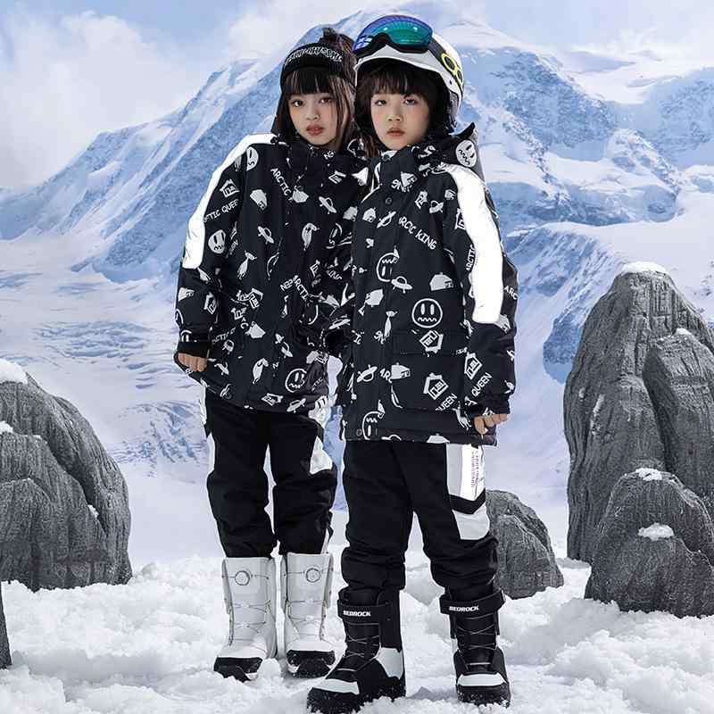 キッズ スキーの板お召しもの 仕掛ける ユニ一発やる 冬用 防風 雨合羽 保温 朦々たる アウトドア スノースポーツ 防寒 黒いこと 白いこと