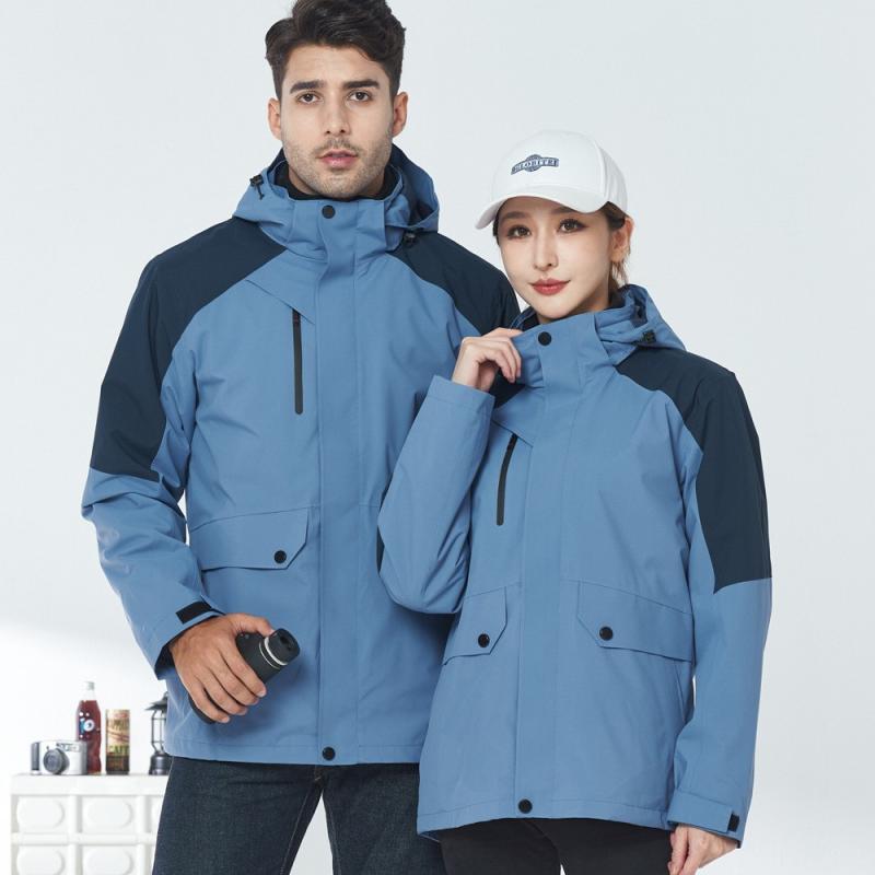 アウトドア ジャケット 男女 2点セット 3way 防水 通気性 保温 登山 スキー ハイキング ポリエステル チェック柄 フード付き 耐久性 防汚 秋冬用|プライムズ商店