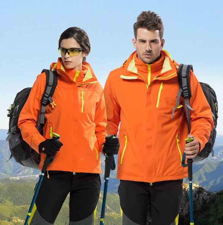 登山ジャケット ユニセックス 男女兼用 2ピースセット 着脱可能 フード付き 防風防水 保暖 透気性 ナイロン フリース裏地 アウトドア ハイキング サイクリング 旅行 秋冬用(x2)｜プライムズ商店