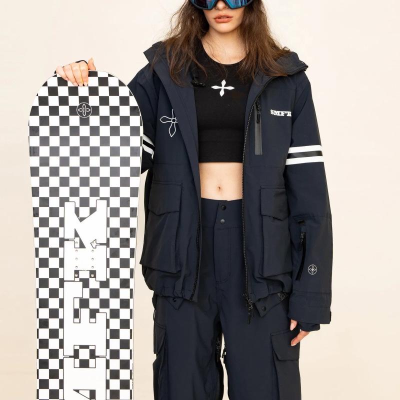 レディース 冬用 スキーの板お召しもの 防風 上衣 保暖 アウター 綿原料品 雨合羽 通気性 耐久性 黒いこと 花柄刷り上げる 運動競技 アウトドア