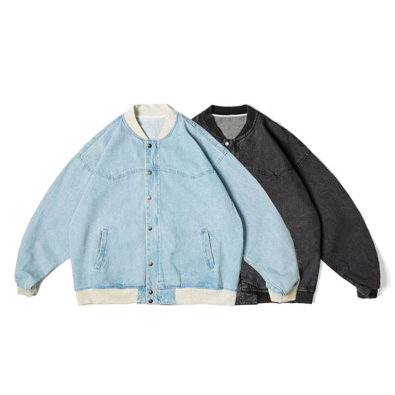 上衣 メンズ ジーンズ レトロ うつり変わり 綿原料品 ルーズフィット 照明ランプ色合い 長袖 心地よい アウター 春 天の原青色 うす暗い薄墨色 色彩設計青写真 直裾 横ずっぽう衣嚢