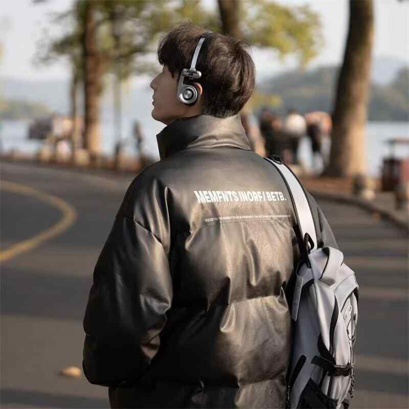 メンズ 冬用 厚地の外套 練りあわせるなめし革 綿服 アウター 加厚 ルーズフィット ジップアップ 張りさける 心地好い 生あたたかい ポリエステル 黒いこと 白いこと