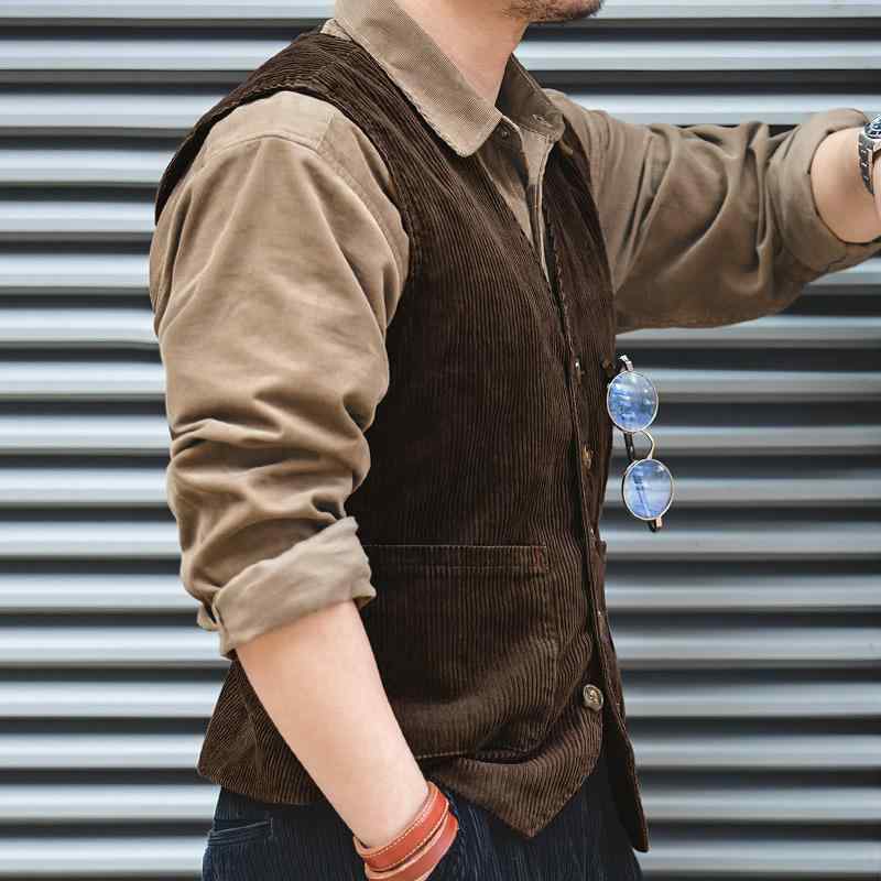 メンズ 綿 ベスト 細工物御召しもの 表現スタイル レトロ アメリカン 遊猟 風 V素っ首 引っ切り無い 影ぼうし シングル 名取り草 側衣嚢 心地好い 秋用 赤銅色 青み 普段使い走り 軽さ 好いたらしい