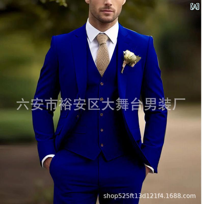 メンズ スーツ 3点セット スリムフィット 結婚式用 新郎 伴郎 司会者向け ビッグサイズ 軽ビジネス 綿 素材 平?領 シングルブレスト 春秋 ブルー ブラック ネイビー グレー ワインレッド パープル グリーン｜プライムズ商店