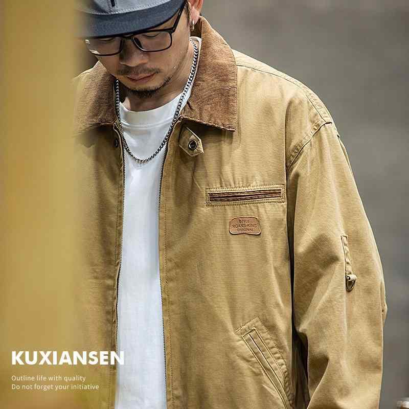 メンズ 上衣 綿織物 細工物 表現スタイル ルーズフィット 照明ランプ色合い 長袖 アウター 心地よい 落肩袖 衣嚢 青写真 秋用 耐久性 ウォッシュド 産業 カーキ うす暗い薄墨色 アーミーグリーン 普段使い