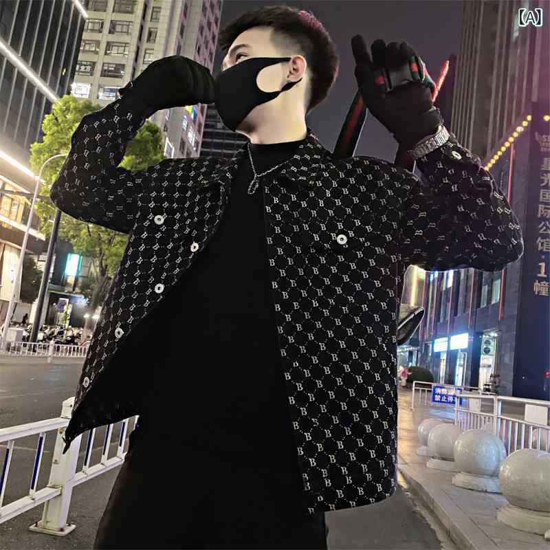 メンズ 秋 ジーンズ 照明ランプ色合い 上衣 黒いこと 綿混 長袖 アウター か細い填まる 否鉄 個人的特徴派 流行り 普段使い