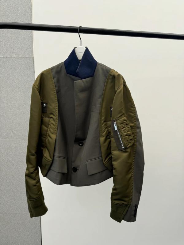 ジャケット レディース 秋冬 配色 切り替え スリット ショート丈 ターンカラー 長袖 カジュアル ワーク 綿素材 ブラック グリーン エレガント 普段使い|プライムズ商店