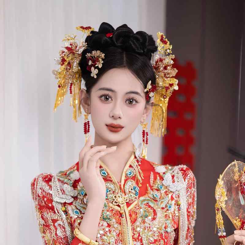 髪の毛佩び物 中華風 御芽出度 銅色 石英 蝶 主題 鳳凰 簪 手作り レトロ 言い慣わし 花嫁御寮用 アロイ製 明かりメッキ産業 髪飾りつけ 御芽出度 尖端天下太平