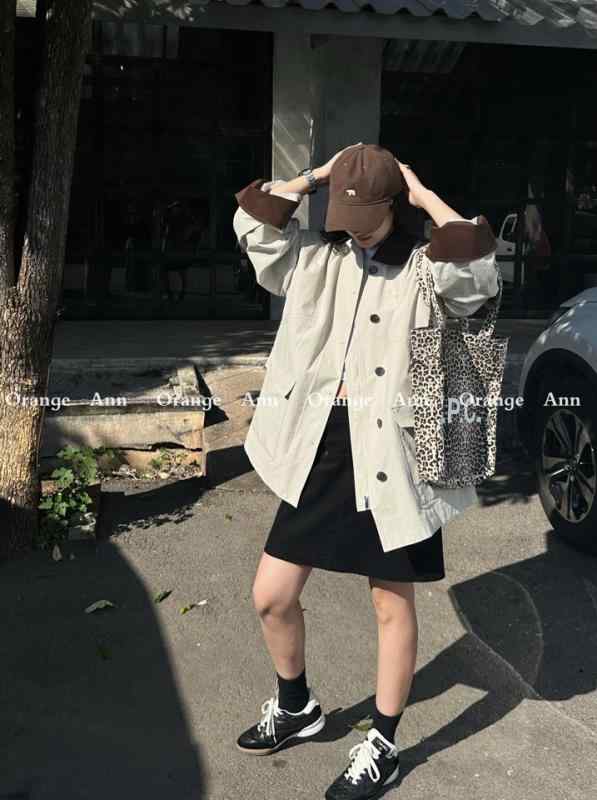 レディース トレンチコート ルーズフィット 中長丈 大衣嚢 対照色つや ラグラン捩り ファスナー うつり変わり ひな型 通い 表どおり 春夏 カーキ ベージュ ポリエステル 中厚 ソリッドカラー ヴィンテージ製作
