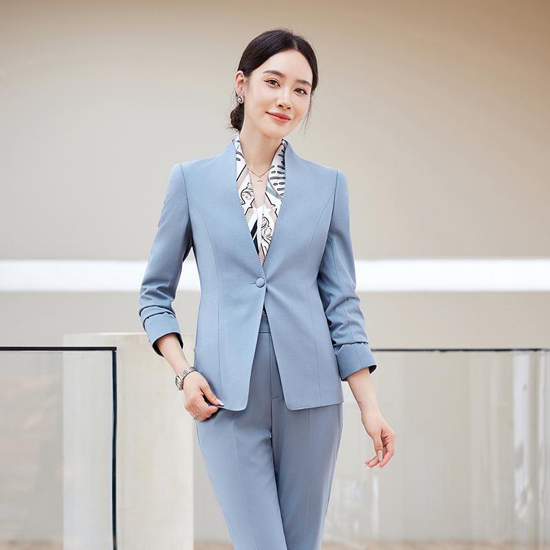 レディース OL背広 仕掛ける 長袖 通い服 御役目着 秋冬 ポリエステル 混紡 黒いこと 薄墨色 青み薄墨色 短スコート ズボン下 表現スタイル