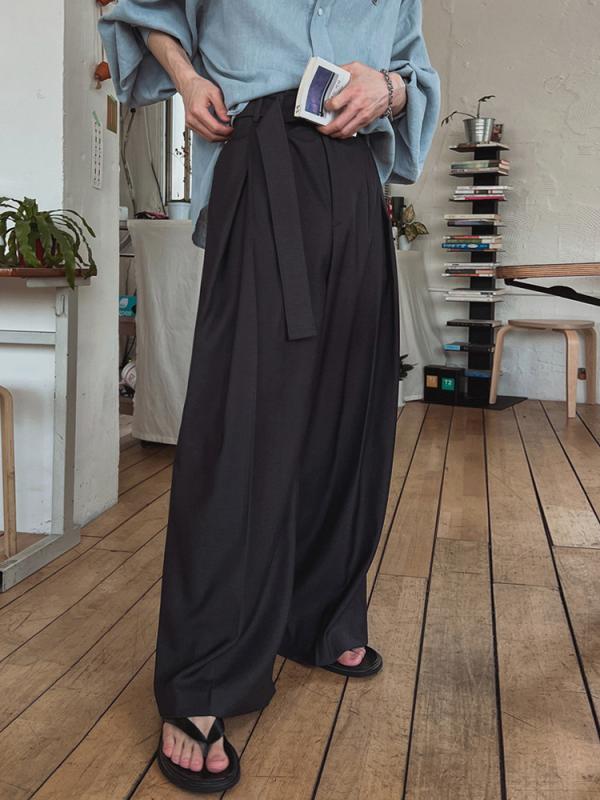 カジュアルパンツ メンズ ズボン スラックス ワイドパンツ ロングパンツ ゆったり ストレート ボトムス 男性用 夏物 サマー 通学 通勤 普段使い 部屋着 無地 グレー ポリエステル レトロ トラウザー 涼しい｜プライムズ商店