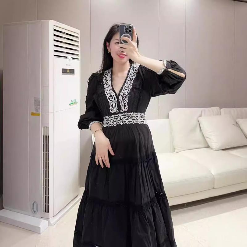 ワンピース レディース 春秋 長袖 Vネック A字 Aライン ロングワンピース マキシ丈 膝下丈 ミモレ丈 コットン 綿 無地 ブラック 黒 刺しゅう レース編み 飾り付き レトロ風 ギャザー スリット入り 普段使い 旅行 リゾート エレガント 上品 体｜プライムズ商店 8,836円