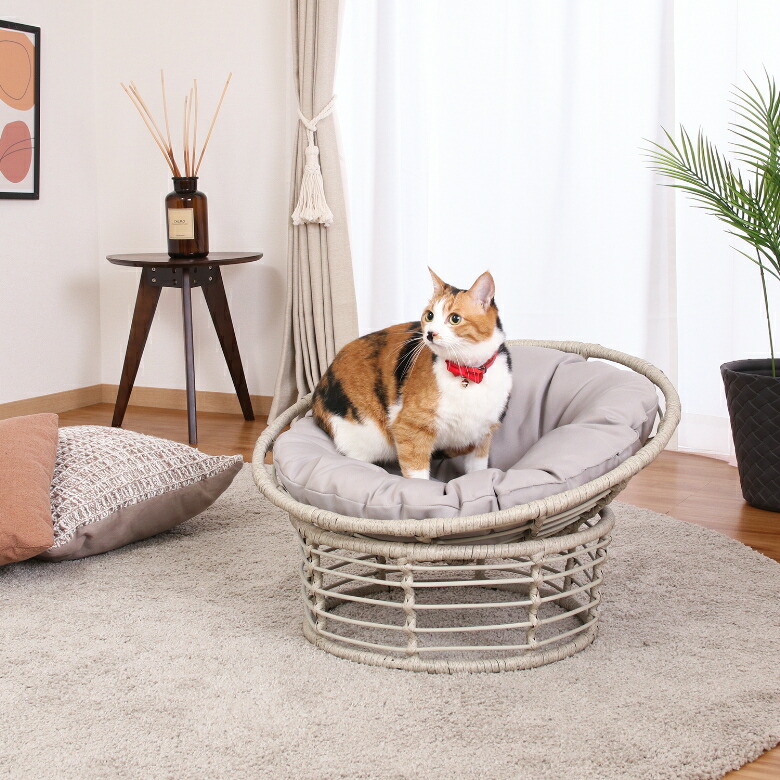 【送料無料_b】ペットベッド ペットチェア クッション 猫 犬 ペット用 リゾート風 ラタンチェア グレー