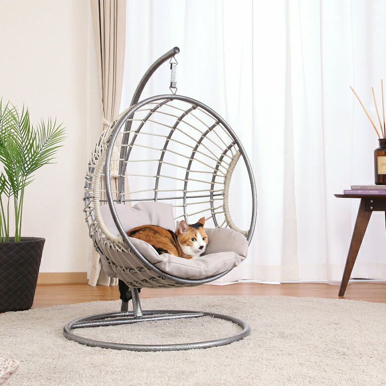 【送料無料_c】猫 ベッド おしゃれ ハンギングチェア ペット用 ゆらゆら 犬 小型犬 半円 グレー