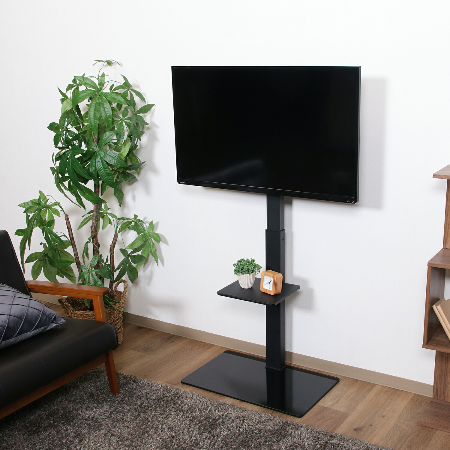 【送料無料_b】テレビスタンド 壁寄せ ハイタイプ おしゃれ 高さ調整 棚付き ガラス 32型～55型対応 高さ146cm ブラック ホワイト