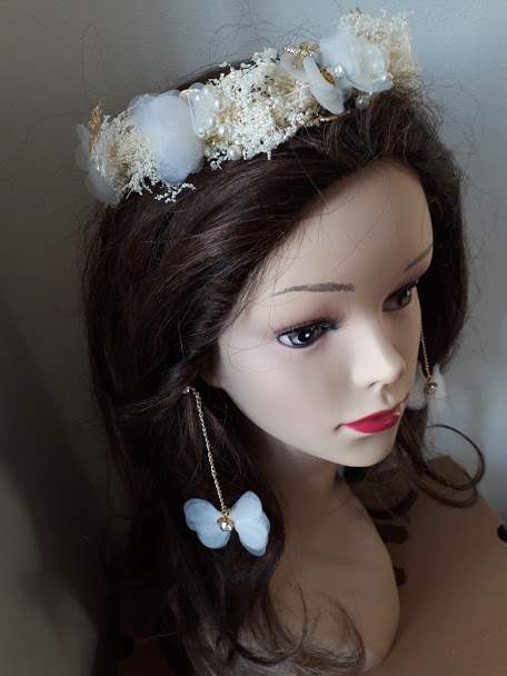 リーフモチーフのティアラとイヤリングセット 花冠 結婚式 髪飾り ヘッドコサージュ カチューシャ 1000円ポッキリ