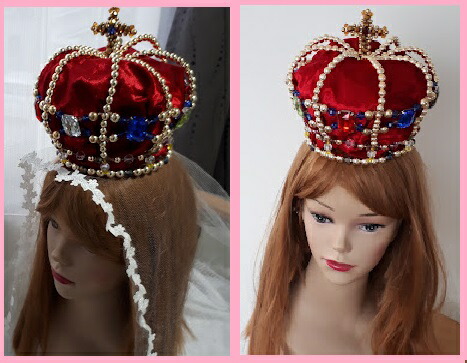 かぼちゃの大きなゴールド王冠 レッド 手作りビーズ キッズアククセサリー アクセサリー ヘッドドレス オブジェ 王様 髪飾り