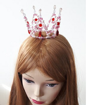 ラインストーンが揺れるカラーストーンクラウン ピンク ティアラ キッズドレス 手作りビーズ 王冠