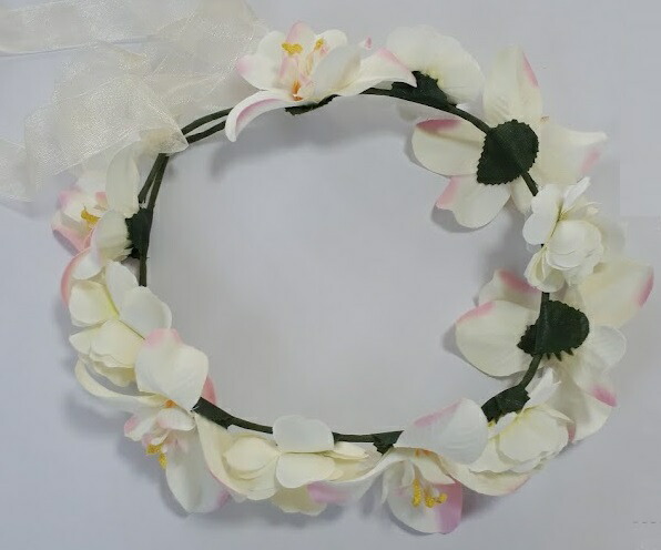 イベントに ふわふわの花びらがかわいい花かんむり ヘアアクセサリー 髪飾り アクセサリー 花 ヘッドドレス ライトピンク 白 女