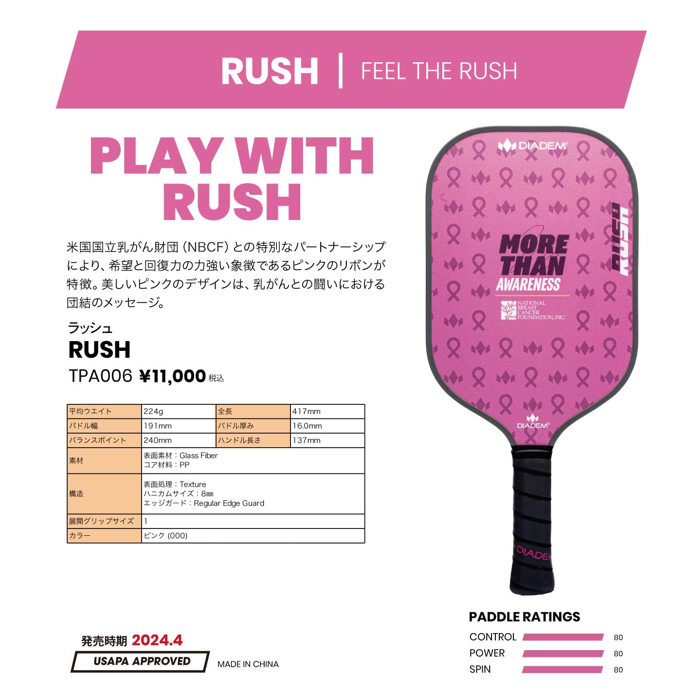 即日出荷』ダイアデム DIADEM ピックルボール パドル RUSH