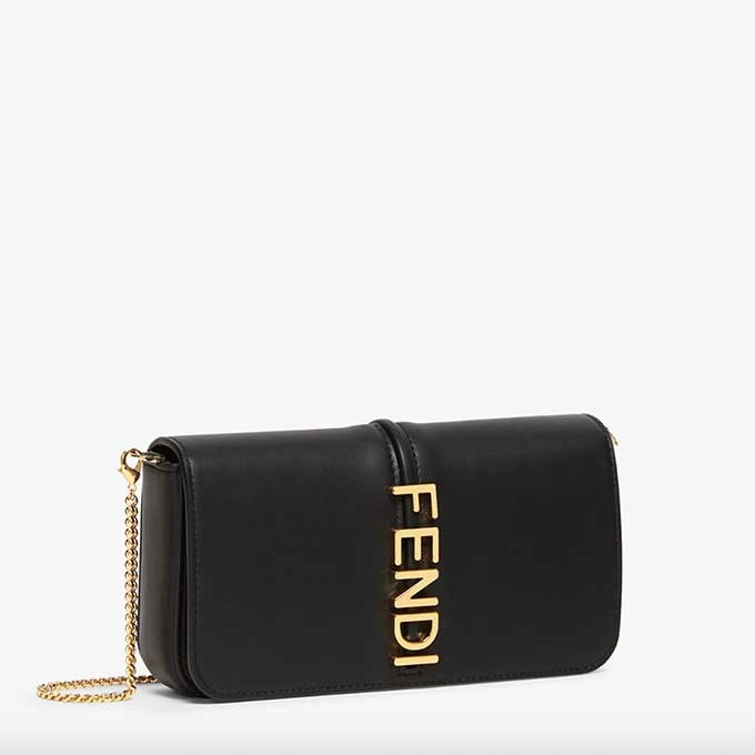 FENDI GRAFFITI WALLET PORCH 8BS076 A5DY F0KUR NERO+ORO フェンディ グラフィティ ポシェットウォレット クロ ブラック|プリンク