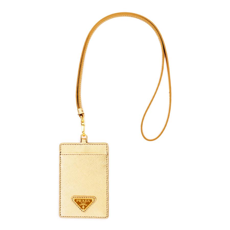 PRADA SAFFIANO NECK CARD HORDER 1MC007 2CLD F0522 PLATINO プラダ レディース ネックストラップ付き添い人 歌留多保持者 サフィアノカーフ ゴールド