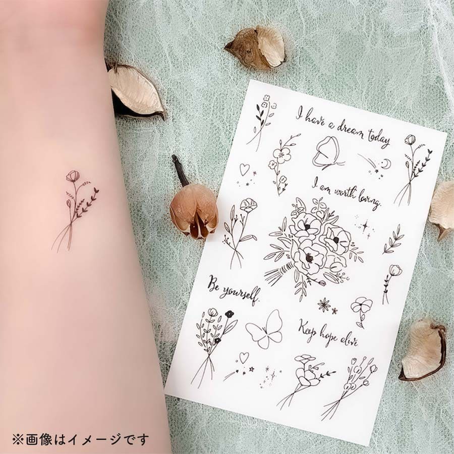 人気ショップが最安値挑戦 Opt 17 水なしで貼れる 2枚組 タトゥーシール Fake Tattoo ボディシール ワンポイント ボディアート 花 薔薇 花束 ブラウン かわいい おしゃれ フェス イベント 野外 パーティー カウントダウン 防水 シンプル モノクロ シャイニー 韓国 メール
