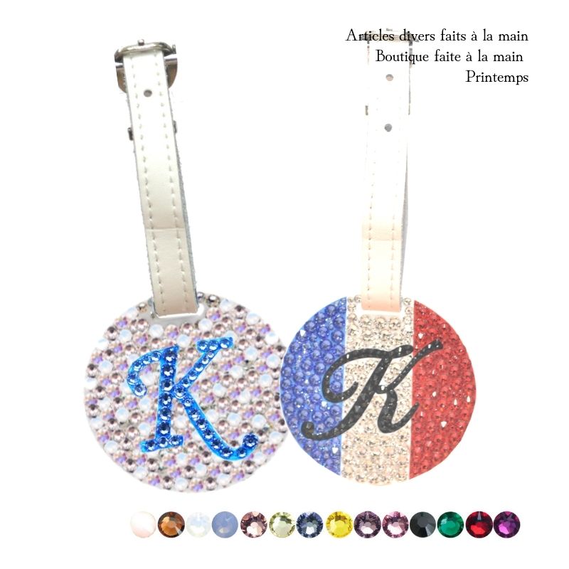 ネームプレート 75mm 両面 イニシャル SWAROVSKI ゴルフ バッグ 名入れ リバーシブル キャリーバック 旅行 ゴルフバッグ ホールインワン 記念品