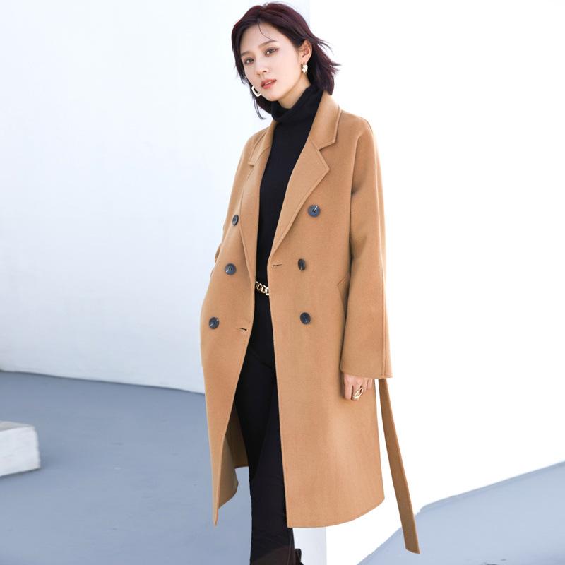 【百貨店SALE】厚地の外套 レディース ゆったり 御前上等感 両面羊毛 中長丈 駱駝色 冬用 リヴァーシブル アウター 生あたたかい 毛糸混 日常使い走り 韓国表現スタイル