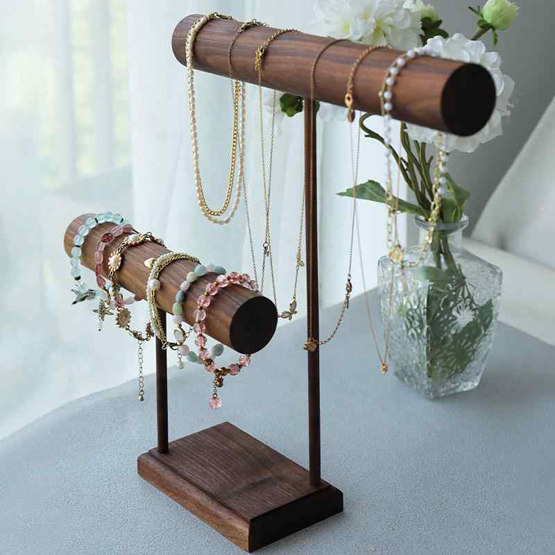 アクセサリー 展示 ラック ウォールナット 木製 レトロ 二段式 ブレスレット ネックレス ビーズ 陳列 収納 スタンド カウンター 用 ディスプレイ ホルダー ジュエリー 収納 棚
