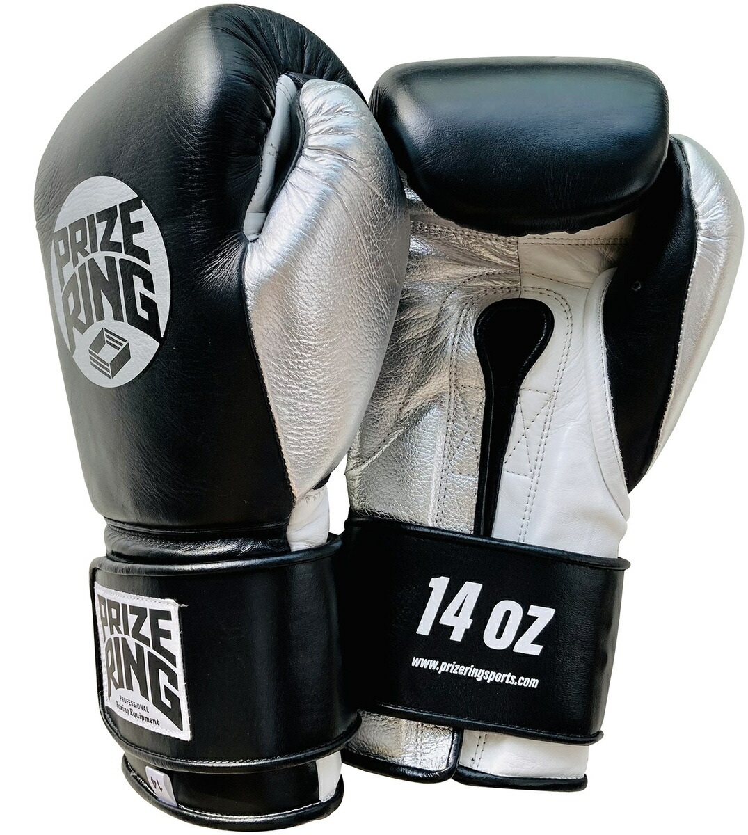 Prize Ring プライズリング Pro Training 本革製 ボクシンググローブ 黒 シルバー 14oz Salon Raquet De