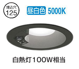 オーデリック 軒下用人感センサー付ベースダウン OD261845R Φ125 白熱灯100W相当 昼白色 高演色 工事必要