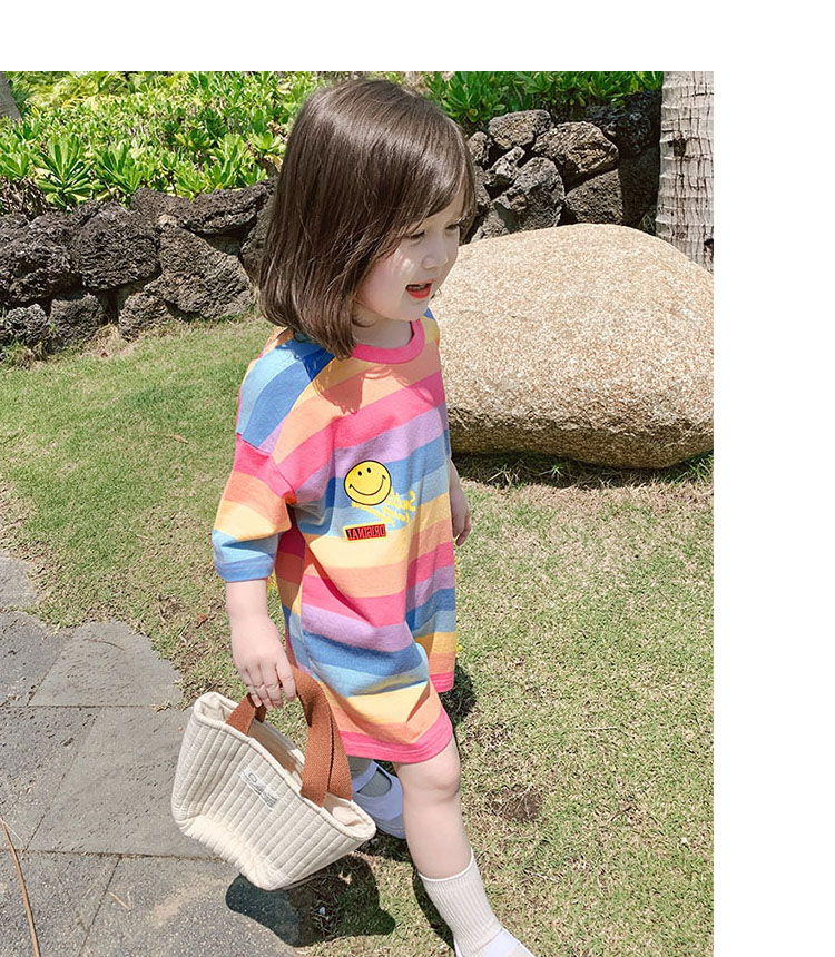 市場 ロング丈tシャツ 可愛い 虹色 ガール 半袖 女の子 ワンピース カジュアル ボーダー 夏