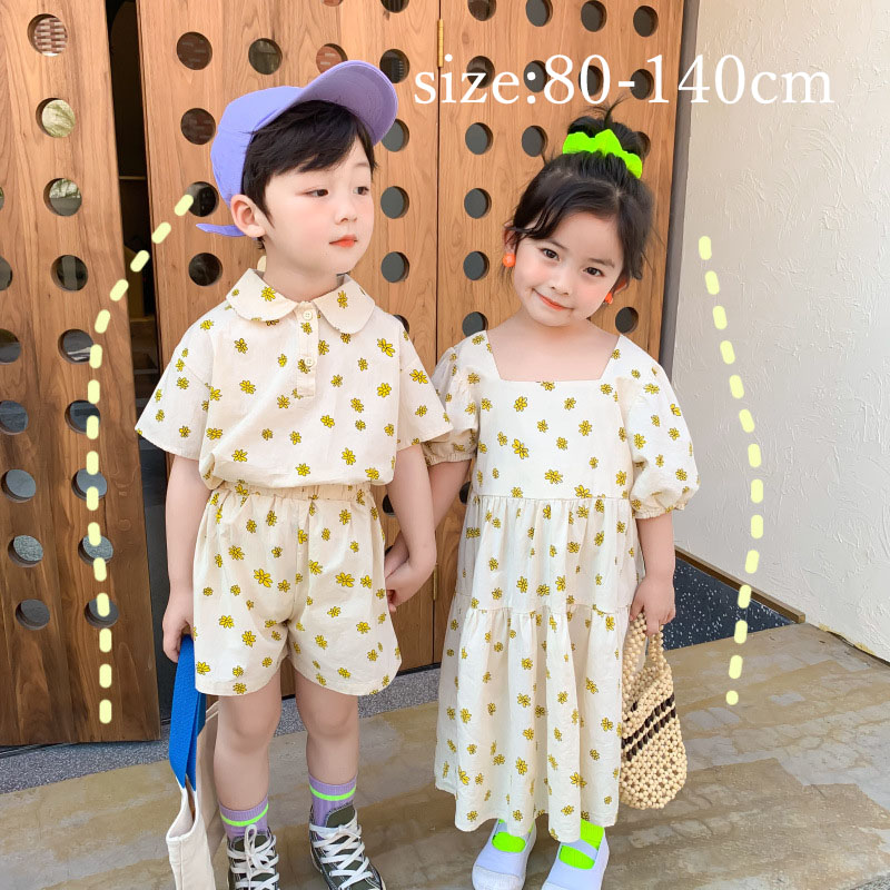 【子供服 兄妹服 姉弟服 韓国ことも服 半袖 夏用 花柄 可愛い セットアップ ブラウス 半パンツ ワンピース キッズ 女の子 男の子  演奏会 発表会 結婚式 卒園式 卒業式 入学式 入園式 通学 PREMIERE-JAPAN