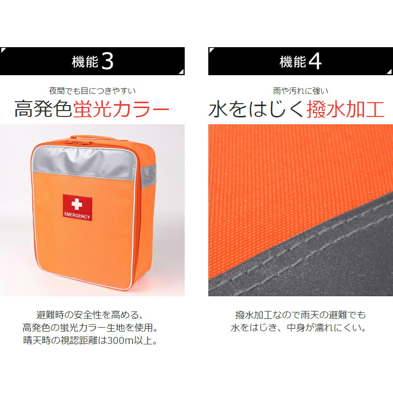 車載防災リュック 単品 蛍光カラー 防災 ズレ防止 マジックテープ 蓄光ロゴ 反射材 クッション緩衝材 避難 撥水加工