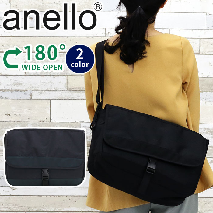 アネロ メッセンジャーバッグ Anello メンズ レディース ショルダーバッグ 180 多機能 ショルダー バッグ 13インチ パソコン 10ポケット 撥水 ユニセックス 男性 女性 通学 通勤 テレワーク リモートワーク ブラック 黒 おしゃれ タブレット Ats0693 売上実績no 1