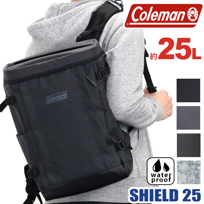 訳ありセール格安 Coleman コールマン 25l リュック 25l 正規品 Shield25 シールド25 かばん リュックサック 男子 女子 メンズ レディース 通学 通勤 ブラック B4 はっ水 撥水加工 タブレットpc収納 通学用 スクエア ボックス バッグ かばん スポーツ 丈夫 部活 最新