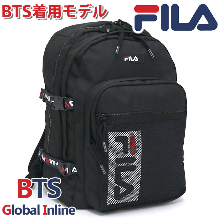 大注目 楽天市場 Bts限定フォトブック付 着用モデル リュック レディース Fila フィラ Bts 防弾少年団 バンタン リュックサック バックパック デイパック バッグ カバン ユニセックス 人気 通勤 通学 通学用 カジュアル シンプル 高校生 大学生 黒リュック