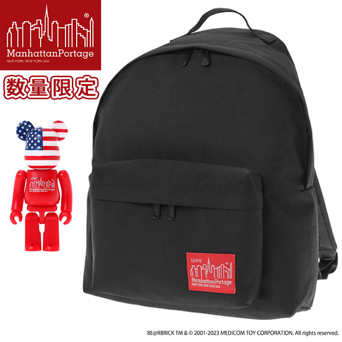 ManhattanPortage マンハッタンポーテージ リュック 限定モデル BE@RBRICK ベアブリック 正規品 リュックサック デイパック バックパック メンズ レディース ユニセックス 通勤 通学 黒リュック ブラック 黒 A4 Big Apple Backpack w MP1210BE@RBRICK24|バッグ リュック 財布のベレッツァ