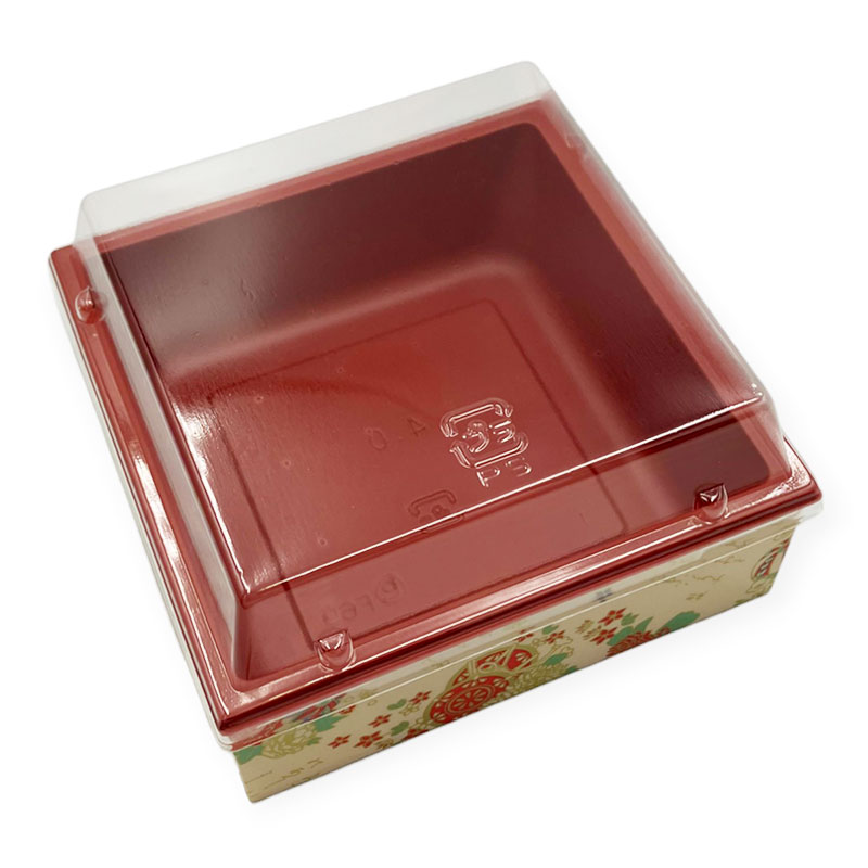 【450セット】CWH-角4 赤-鼓(ボ) 中央化学 蓋つき 業務用 業者 弁当 高級 重ね テイクアウト 祭事 デパ地下 使い捨て 314312