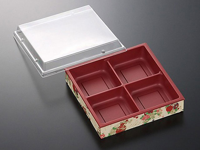 CWH-角5.5-4 赤-鼓(ボ) 中央化学 蓋つき 業務用 業者 弁当 高級 重ね テイクアウト 祭事 デパ地下 使い捨て 531151