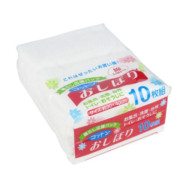 【40袋】コットンおしぼり 10枚入 白 00512260 プロステ