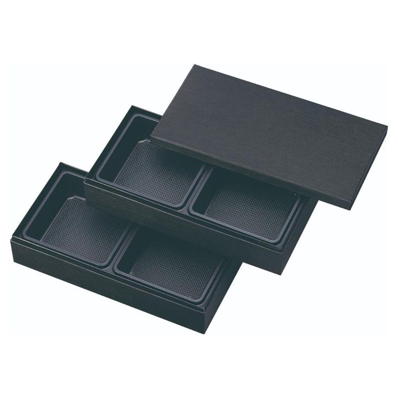 【40個】弁当容器 HSH-W250-125 2段貼箱 長手小 中仕切付き (黒木目エンボス) アヅミ産業 00765733
