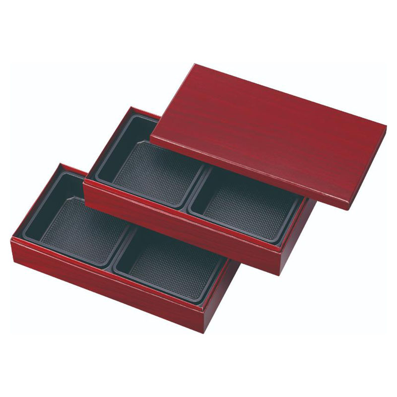 【40個】弁当容器 HSH-W250-125 2段貼箱 長手小 中仕切付き (赤漆木目エンボス) アヅミ産業 00765734｜プロステアウトレット