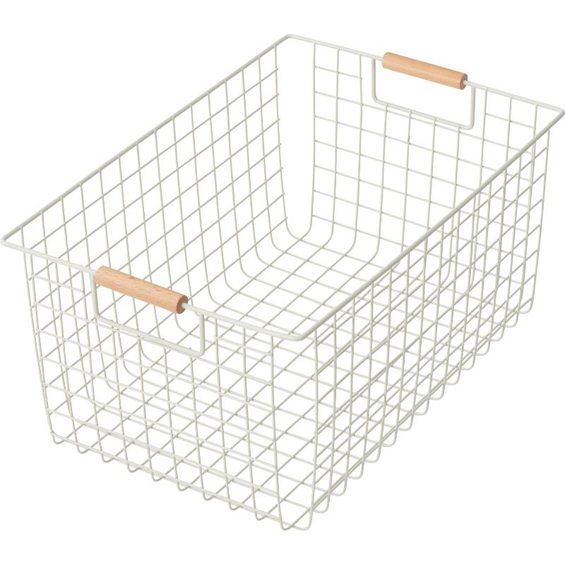 【6点】売場備品 ワイヤーバスケットL(木柄) サンドホワイト パール金属 00816015