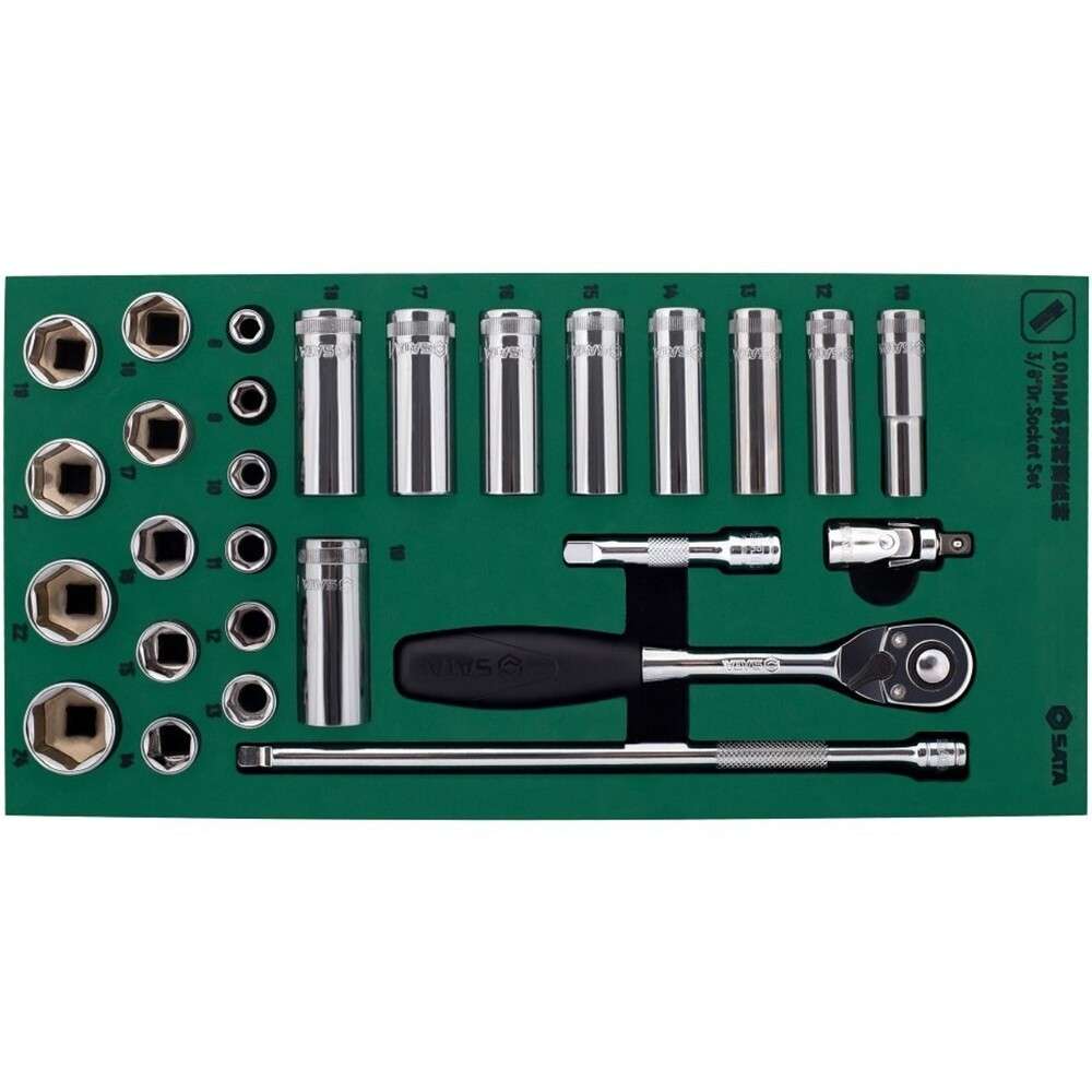 【製造会社直送T】 ＳＡＴＡ ３／８ ＤＲソケット鍵書き割り（６角印字機）御盆入り口・入口 09902
