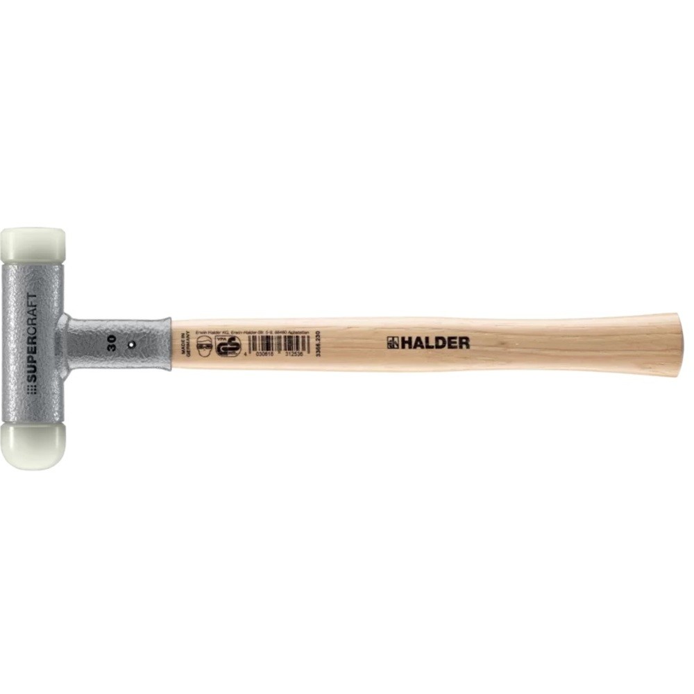 【製造業者直送T】 ＨＡＬＤＥＲ ＳＵＰＥＲＣＲＡＦＴぼうぜん自失受け答え 無手答え鉄鎚 ヒッコリーハンドル 径（３０）粍 ナイロン（白、丸型・平型さし入れる各１個付） 3366.230