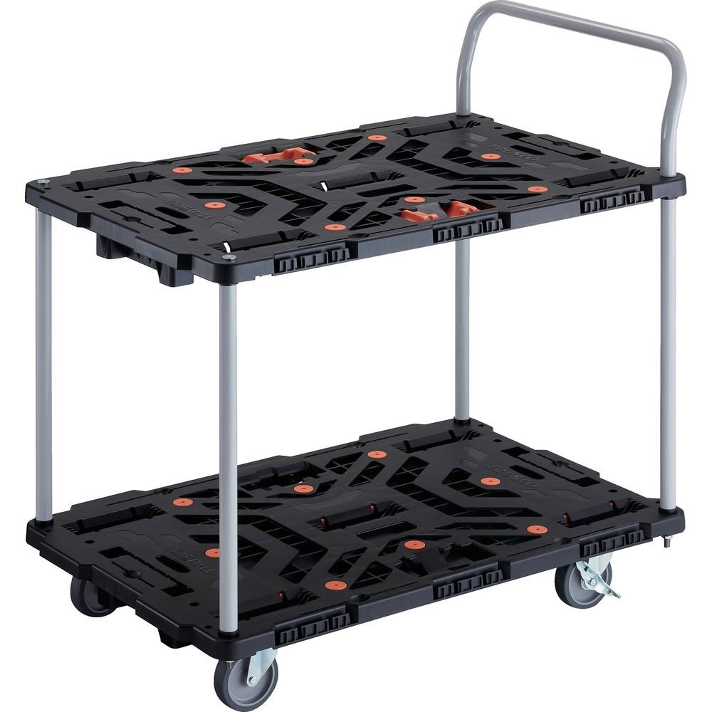 【製造会社直送T】 ＴＲＵＳＣＯ 繋ぎ合わせる式脂製２段手押し車 ビートル ９００Ｘ６００ 自在５輪 内２輪ストッパー付 とめたろう 手持ち部分付 BT924J5S2-E100T